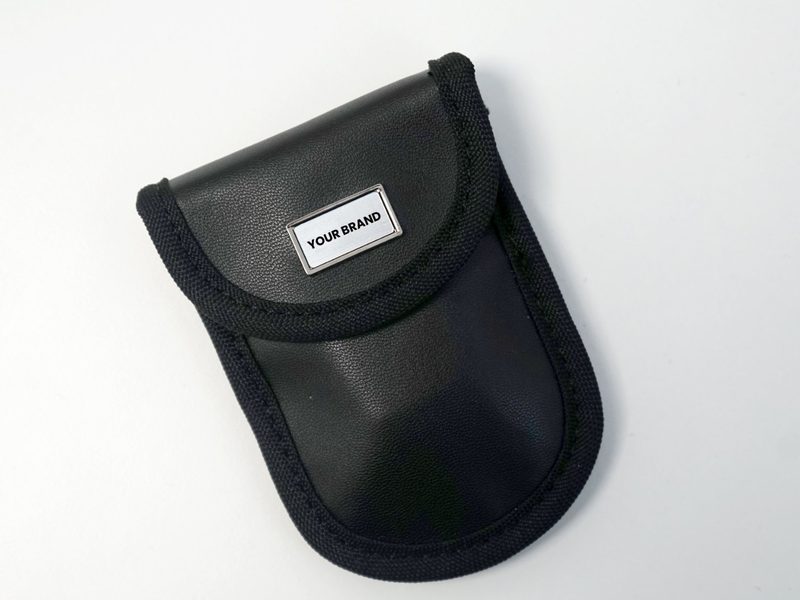 Black RFID key pouch with brand label
