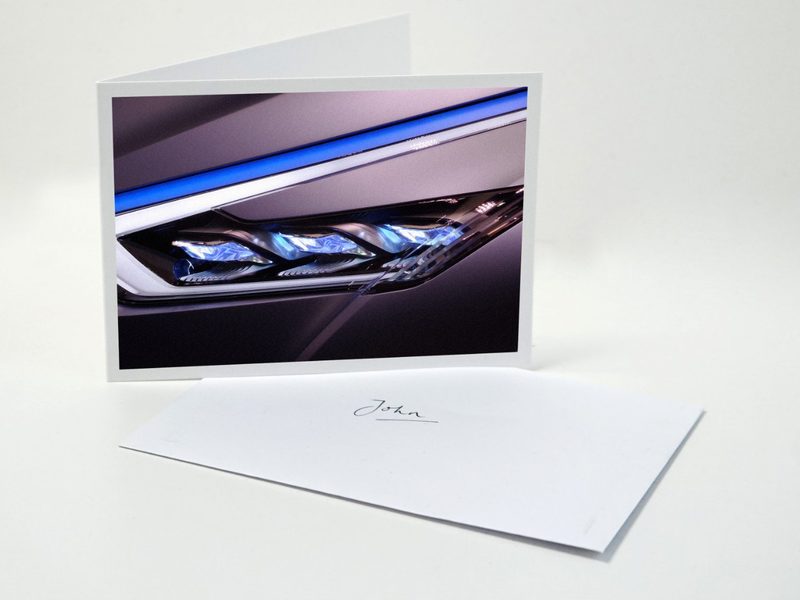 Greetings card and handwritten thank-you note in an envelope